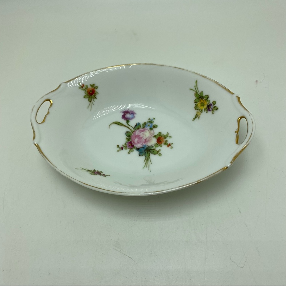 Vintage Nippon Small 2 Handled Dish With Hand Painted Flowers